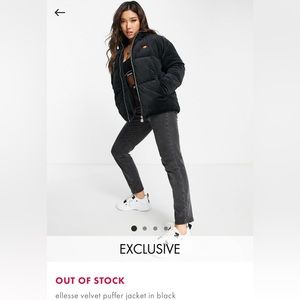 Ellesse serenet velour puffer jacket in black. Super soft.